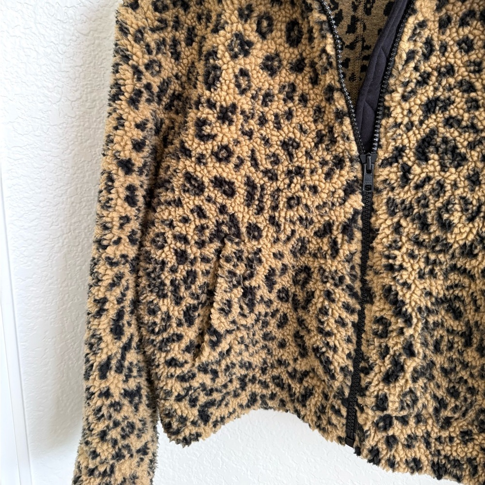 Madewell Sherpa Bomber Jacket in Leopard Animal Brown Black Small S - Picture 6 of 8
